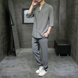 春夏新款风青年男士套装汉服唐装休闲两件套潮流TZ201-P110，男装休闲套装，星座305A（原312A-1）