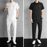 垂感爽滑轻奢刺绣风夏季帅气运动休闲高端混纺短袖套装TZ300，男装T恤，星座305A（原312A-1）