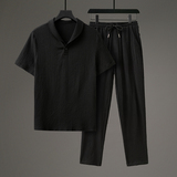 新品轻奢风时尚潮流高端褶皱两件套青果领休闲运动套装TZ209，男装休闲套装，星座305A（原312A-1）