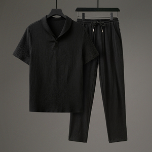 新品夏季时尚潮流高端透气青果领休闲运动套装风套装TZ209，男装休闲套装，星座305A（原312A-1）