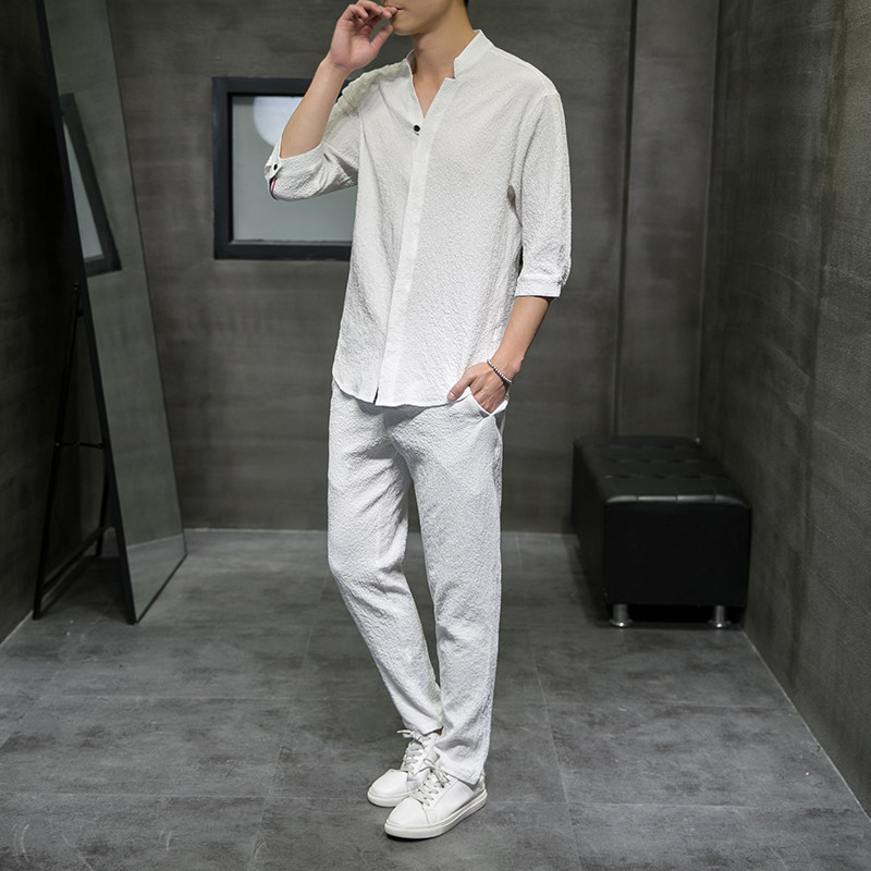 春夏新款风青年男士套装汉服唐装休闲两件套潮流TZ201-P110,男装休闲套装,星座305A（原312A-1）