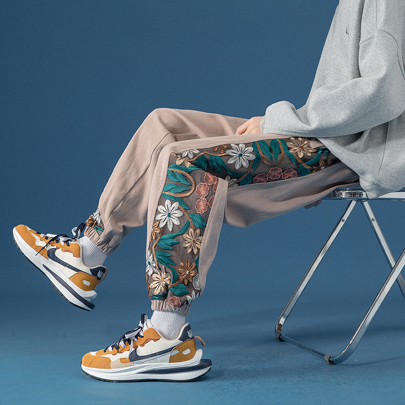 2026新品宽松男士大码刺绣拼色休闲长裤K98-P85，男装休闲裤，星座305A（原312A-1）