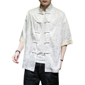 春夏季新款风暗龙绸缎提花冰丝汉服唐装短袖衬衫C969 P55，男装T恤，星座305A（原312A-1）