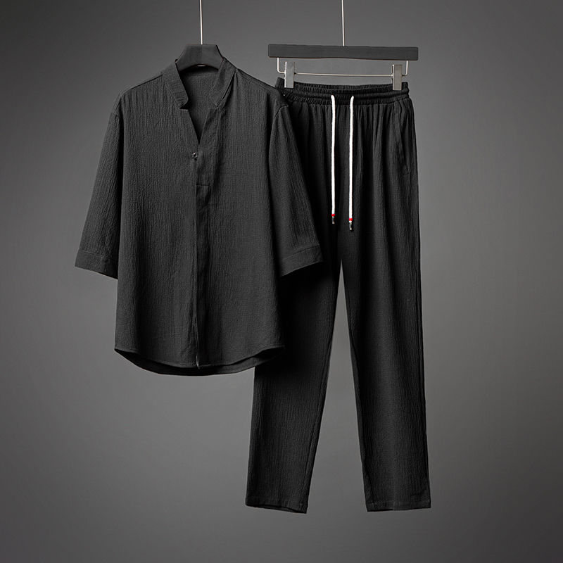 春夏新款风青年男士套装汉服唐装休闲两件套潮流TZ201-P110,男装休闲套装,星座305A（原312A-1）
