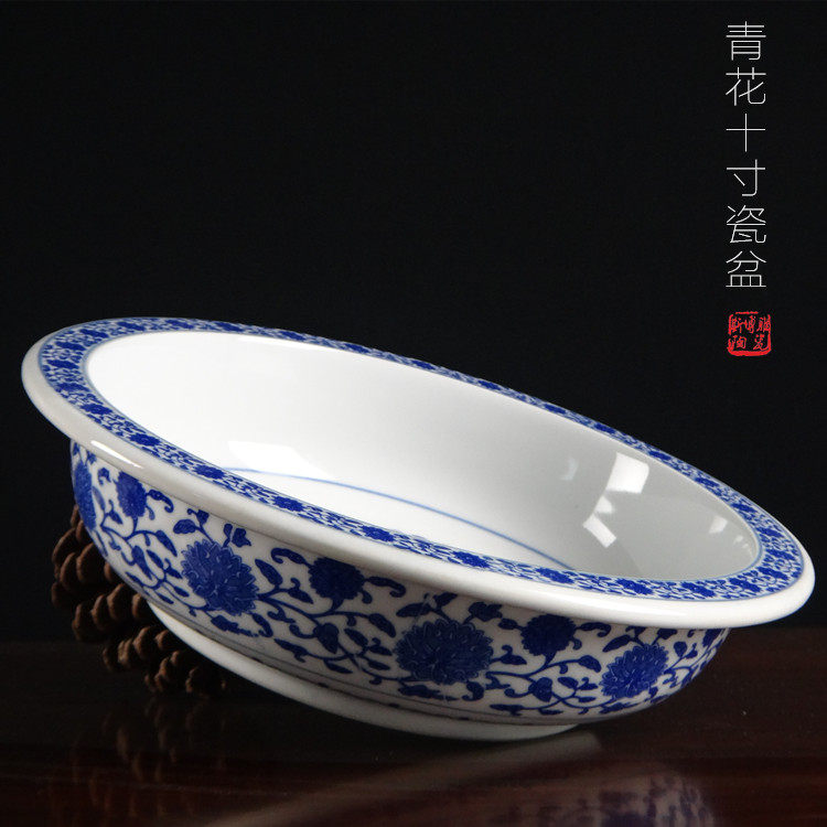 景德镇青花陶瓷瓷盆10寸瓷碗菜碗家用瓷器花盆酒店用汤盆隔热防烫,餐饮具,碗,淘宝优惠券,粉丝福利购,淘宝优惠卷