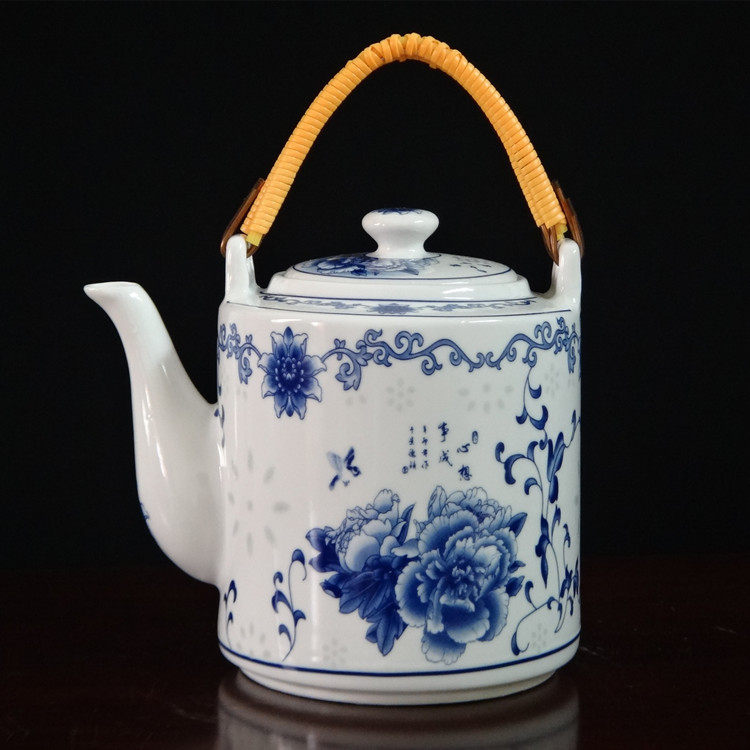 景德镇青花陶瓷提梁壶饭店耐高温开水壶泡茶壶家用大容量凉水瓷壶