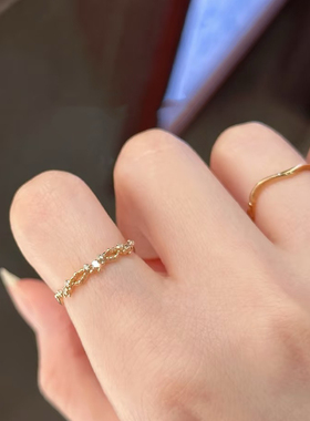 回馈款 日系设计感镂空蕾丝镶钻 锆石戒指s925银镀金礼物女精致