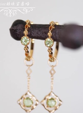 小森林系列。绿色小清新天然橄榄石蕾丝耳环多戴法耳饰品S925银