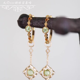小森林系列。绿色小清新天然橄榄石蕾丝耳环多戴法耳饰品S925银