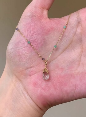 糖果色 日系轻奢小众设计感天然石红宝石项链女款锁骨链颈链925银