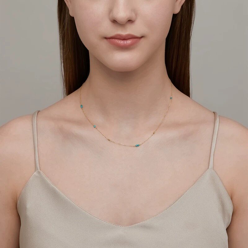 日本设计师小众天然绿松石项链女轻奢高级感锁骨链s925银镀金手链