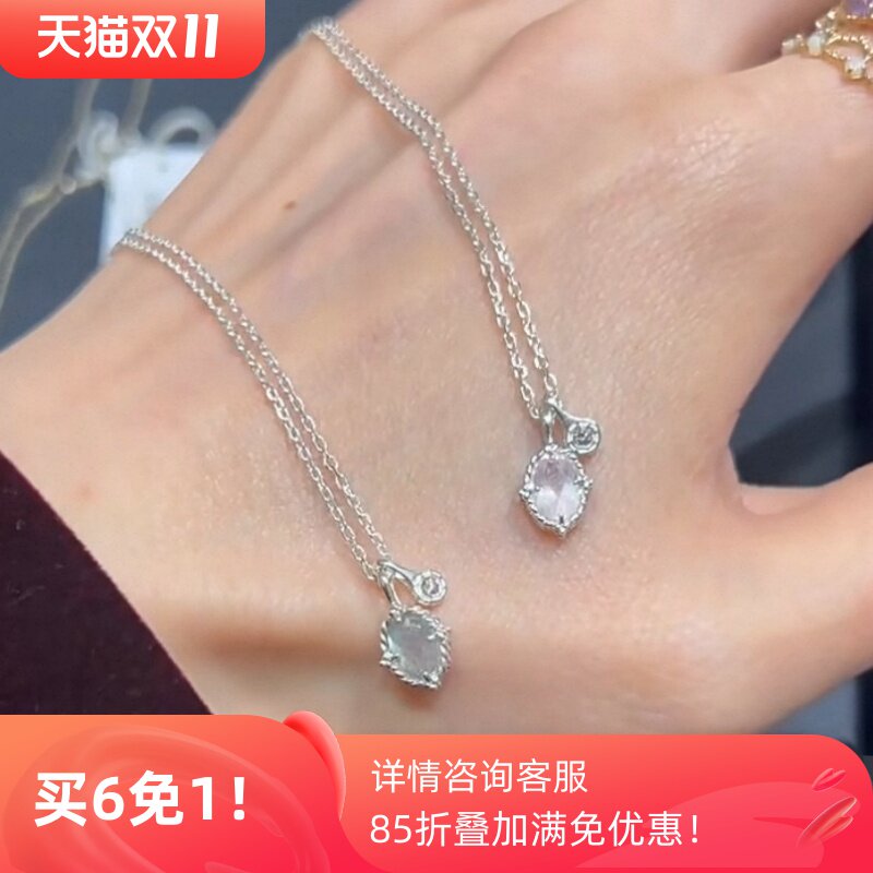 回馈款日系NJ同款 天然拉长石 摩根石双吊坠项链锁骨链颈链银饰品