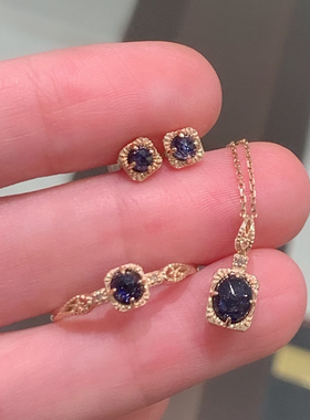 回馈款 日系NJ家同款蓝砂金石戒指耳钉项链925银镀金礼物精致百搭