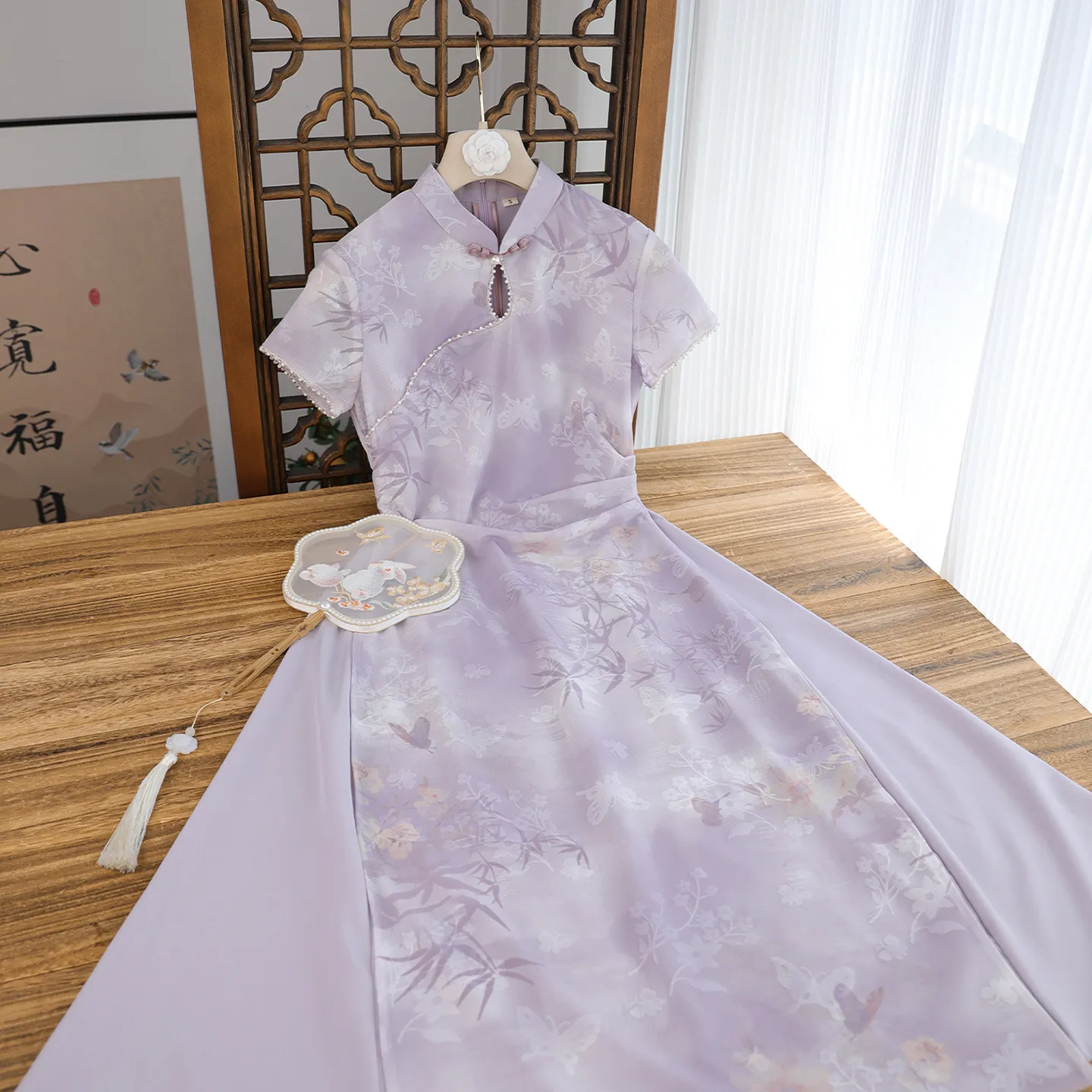 俏娘鱼紫色优雅新中式夏季改良奥黛旗袍女2026新款连衣裙日常可穿