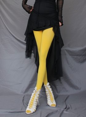 金黄色加长大码连裤袜高弹力锦纶天鹅绒彩色丝袜春秋款姜黄打底袜