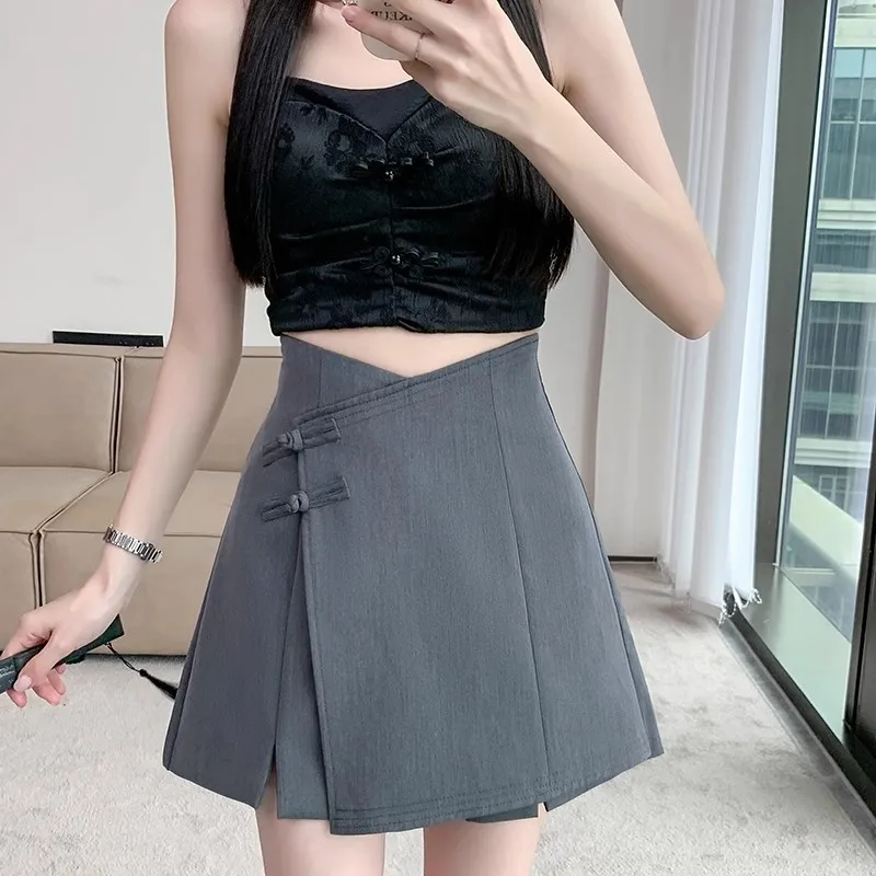 大码胖M黑色西装半身裤裙女夏季高腰a字裤裙防走光梨形身材短裤