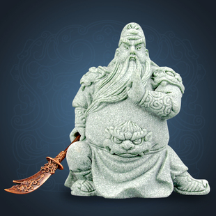 国潮青砂石关云长忠义千秋中式茶桌茶宠居家办公室装饰品送礼摆件