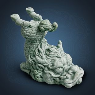 逗兽记呆萌大麒麟鱼缸假山造景家居国潮桌面果盘置物茶宠装饰摆件