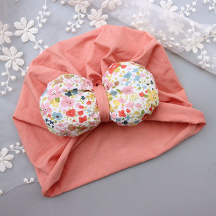 新生婴儿遮脑门心帽子春棉夏季薄款女宝宝护囟门蝴蝶结印度胎帽