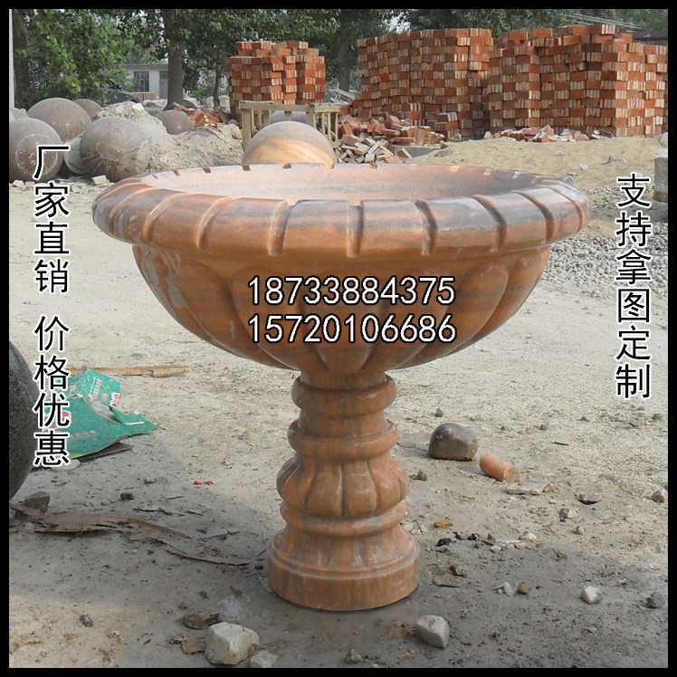 直销曲阳晚霞红欧式石雕室外大理石花钵别墅庭院花盆雕塑家用摆件