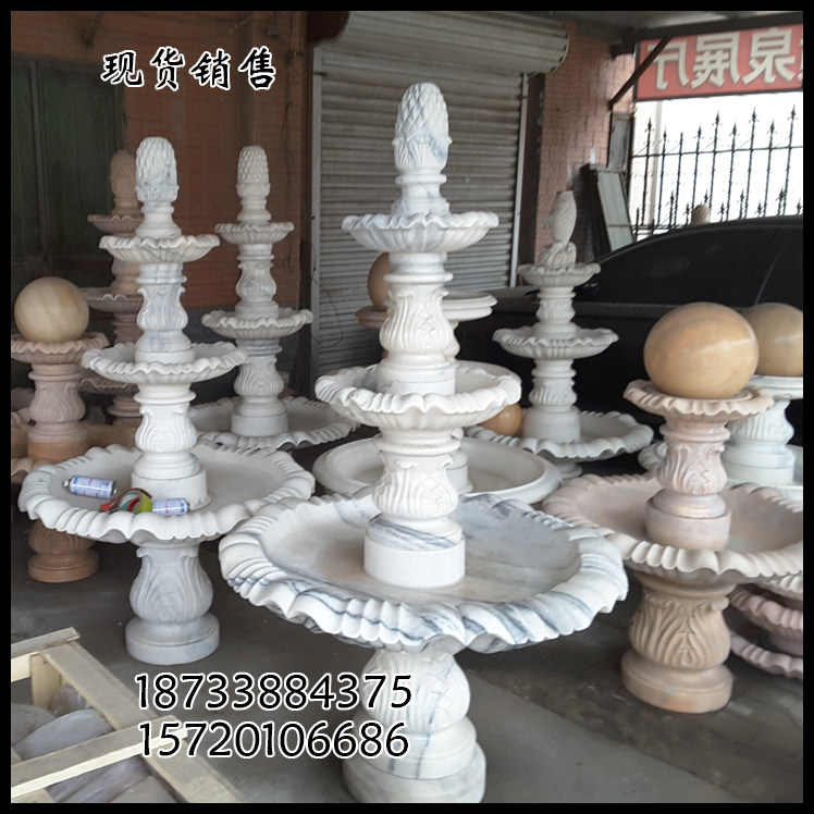 晚霞红风水球喷泉小区摆件大理石