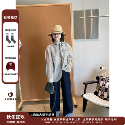 【现货】设计师品牌ICE DUST 25PF竖条圆领长袖衬衫JULY