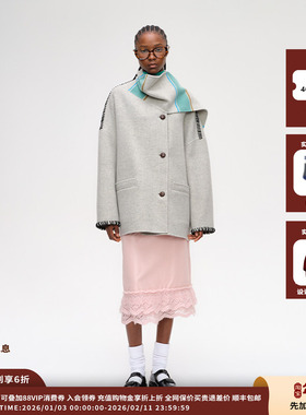 【新品】设计师品牌SHORT SENTENCE 25AW围巾领双面尼短大衣JULY