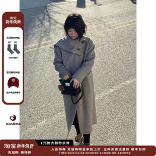 品牌IMMI25AW羊绒双面呢可拆围巾长大衣MWEFWWCO1100X 现货