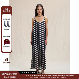 25SS条纹宽松亮缎吊带图案连衣裙长裙JULY 设计师品牌WHM 现货