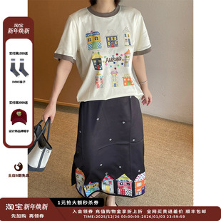 25AW小房子印花中长裙JULY 设计师品牌AUBRUINO 现货