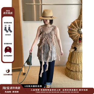 DUST 设计师品牌ICE 25PF荷叶边印花吊带连衣裙JULY 现货