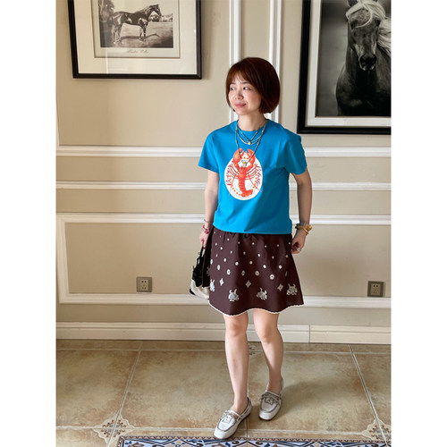 SHORT龙虾印花宽松短袖T恤