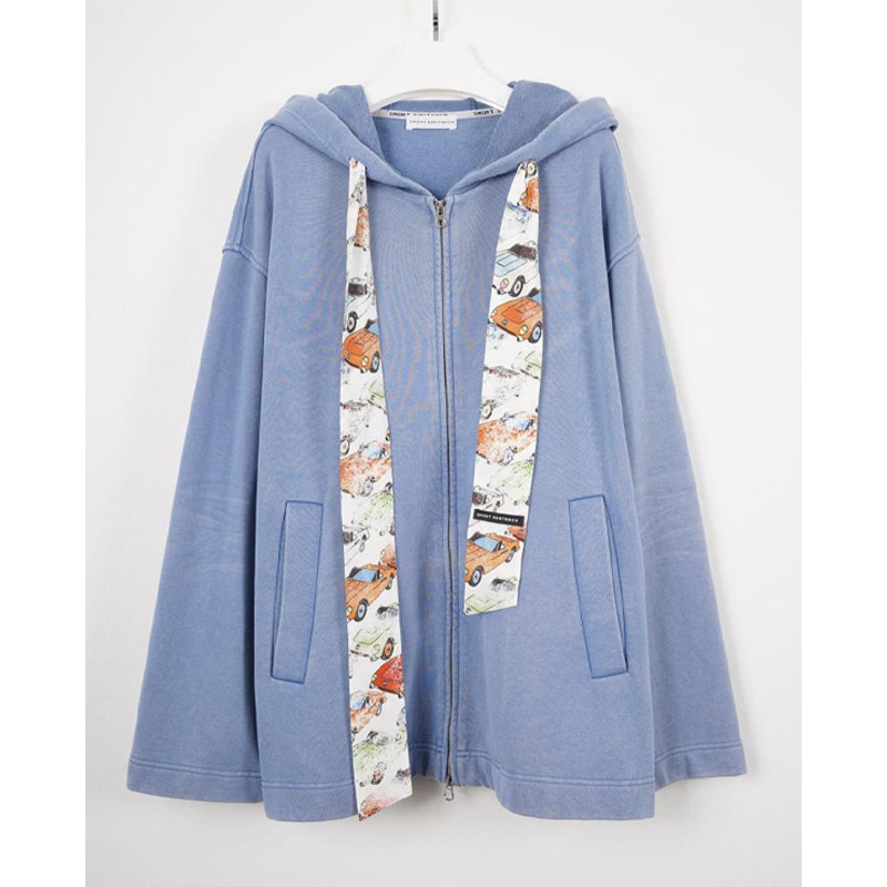 【现货】设计师品牌SHORT SENTENCE26SS印花丝巾系带连帽开衫JULY