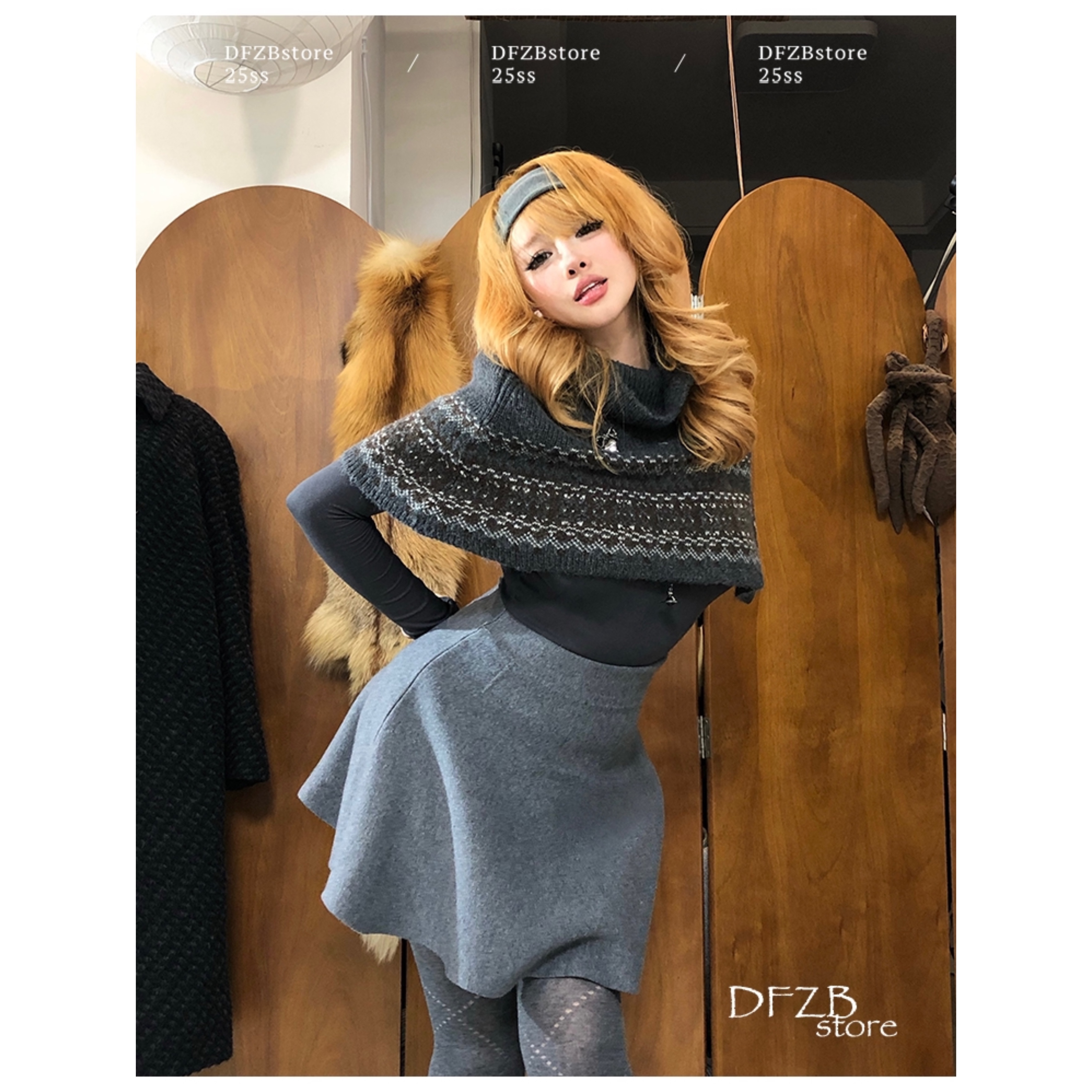 DFZBstore miu系上东区女孩~3D立体剪裁阔型针织裙&日系羊毛斗篷