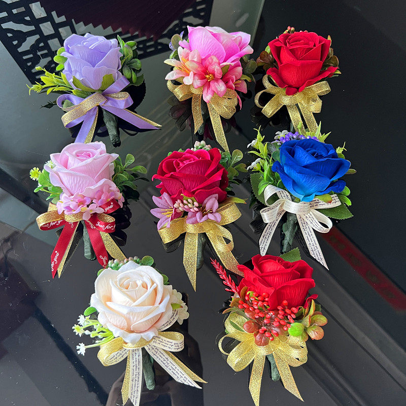 中式新款高级磁铁胸花公司商务领导贵宾嘉宾开业会议婚礼仿真胸花