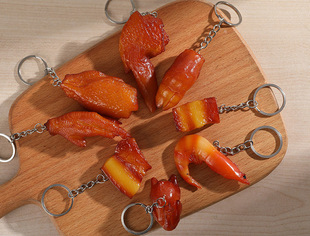 过家家玩具PVC仿真食物食品模型假鸡翅猪蹄烧鸡背包钥匙圈扣挂件