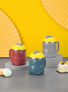 不锈钢304卡通儿童吸管杯喝水杯有手柄彩色有盖杯子创意学饮杯