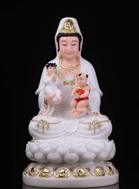汉白玉送子像双送子观音像观音送子娘娘像风水摆件
