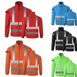 复合风衣翻领拉链道路环卫安全服工地服现货长袖风衣反光衣