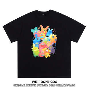 T恤 潮牌WELLDONE卡通涂鸦印花重磅宽松纯棉短袖 WE11DONE CDG美式