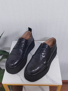 胎牛皮系带松糕厚底布洛克小皮鞋女2025春新款英伦风百搭小众单鞋