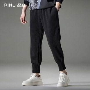 舒适百搭休闲裤 PINLI品立秋季 灯芯绒九分裤 提花雪尼尔男士 款