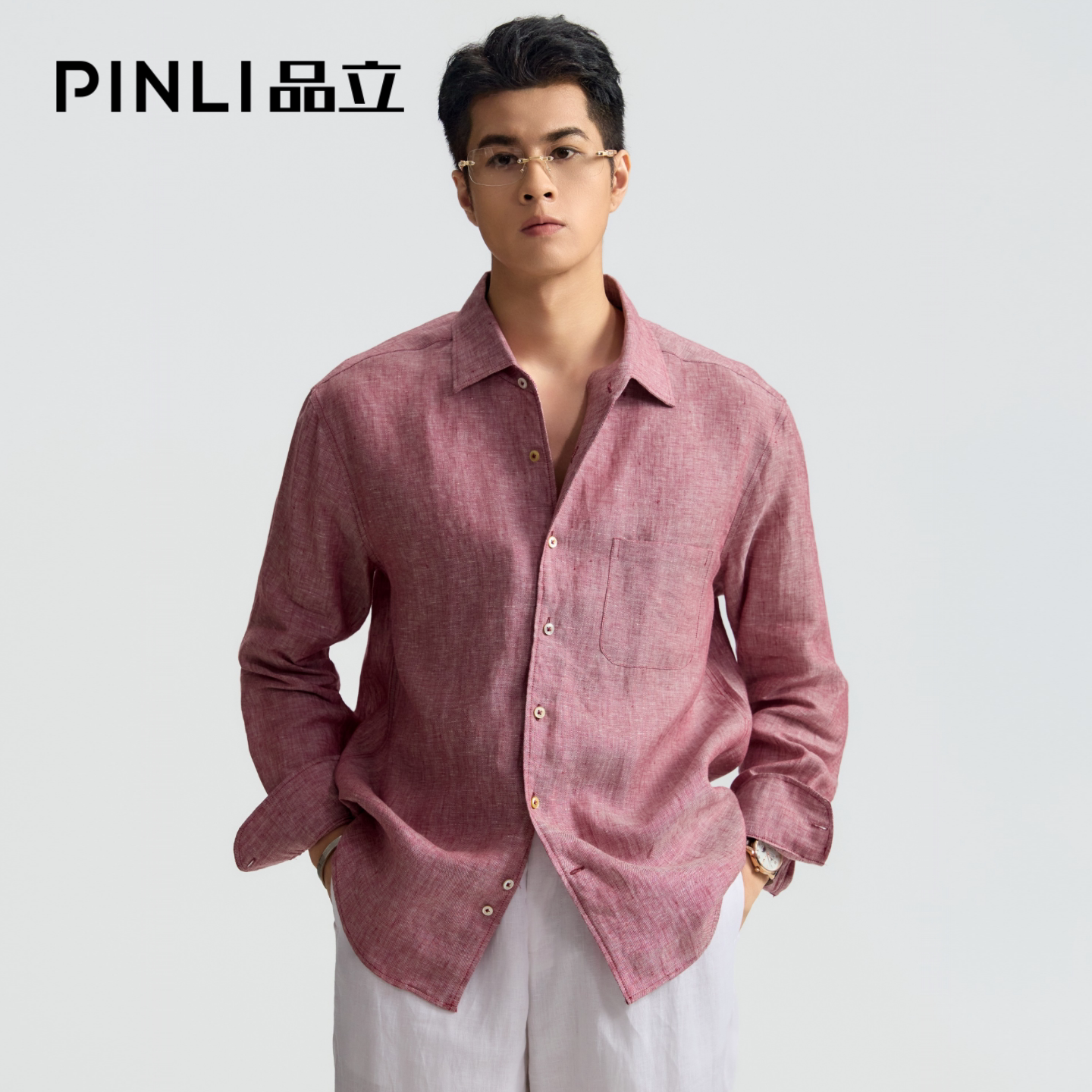 PINLI品立「100%雨露亚麻」衬衫图片