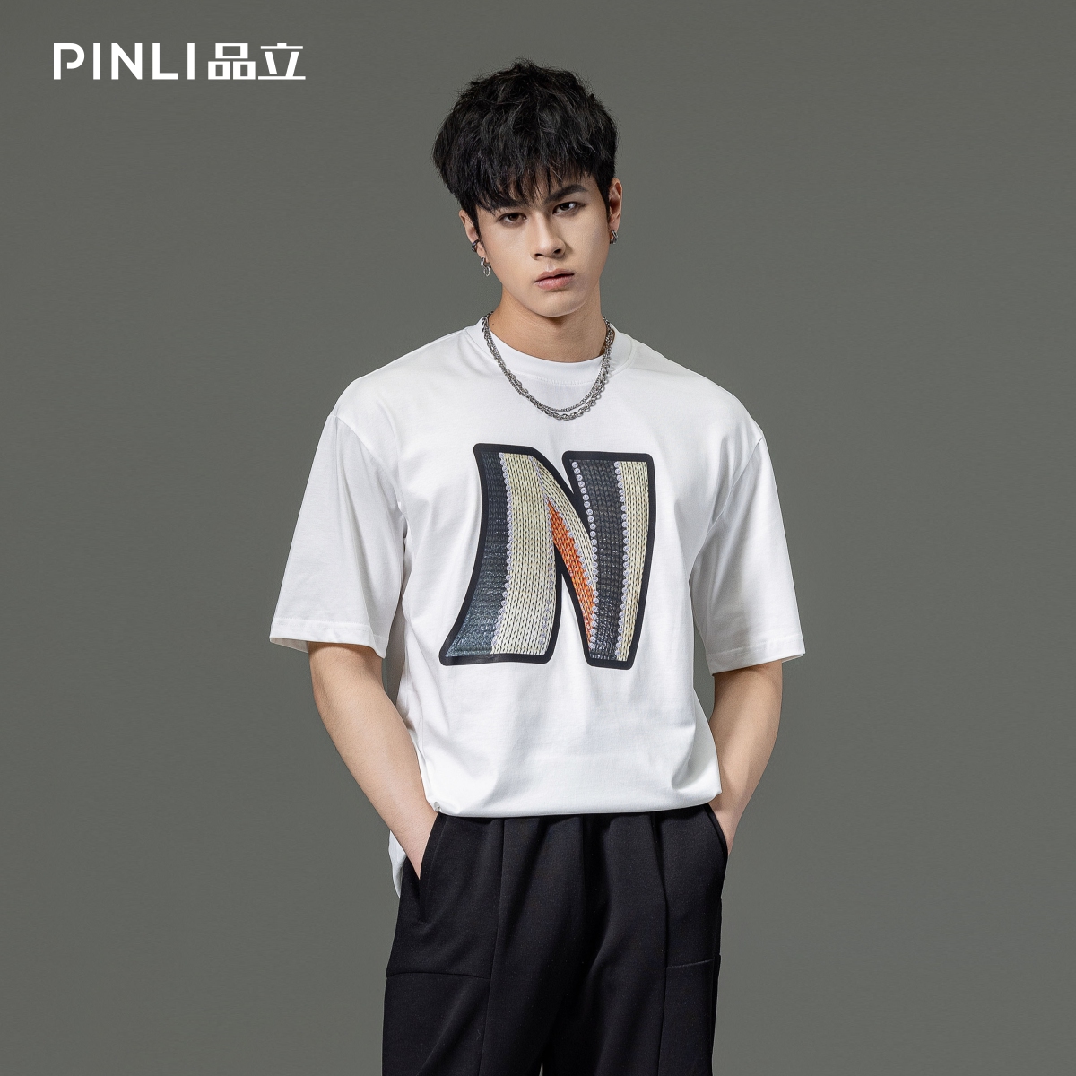 PINLI品立母纯棉短袖休闲男士T恤