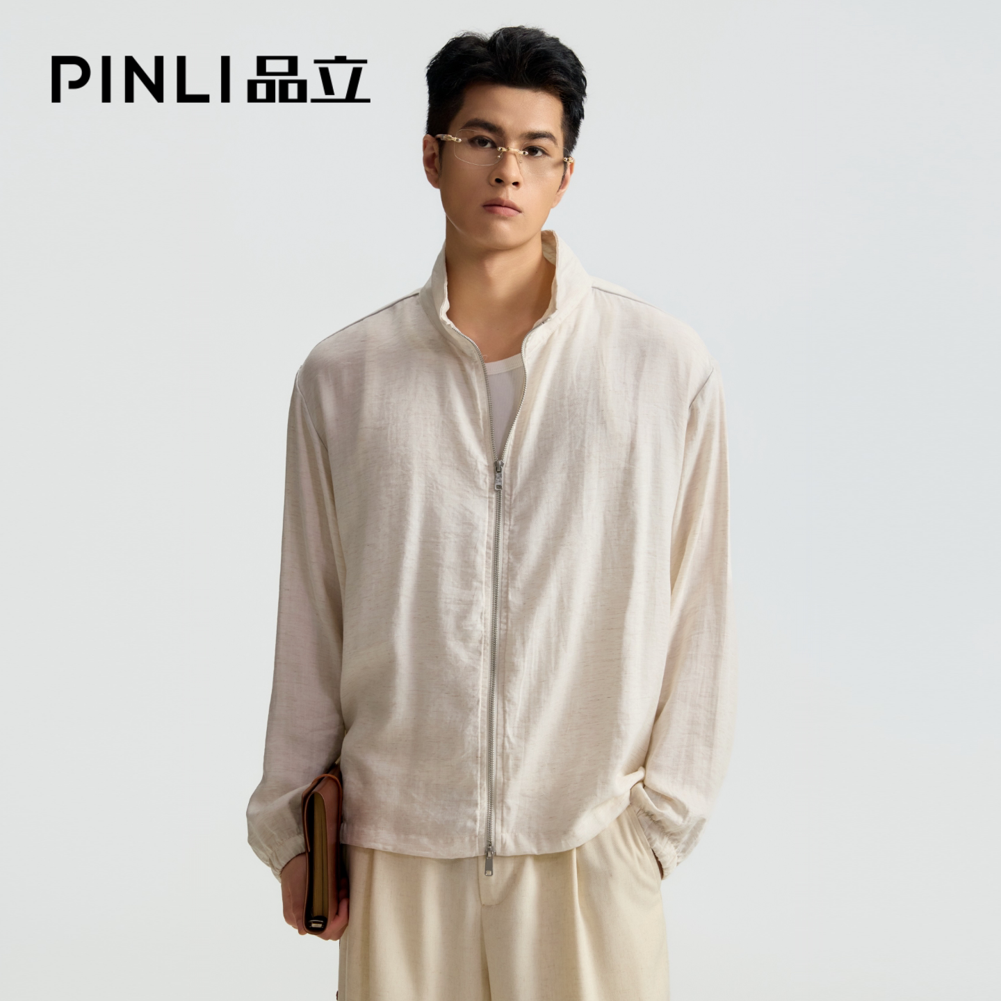 PINLI品立男装米白肌理感外套图片