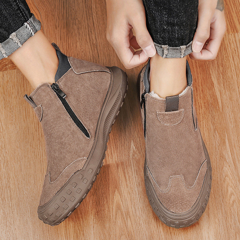 SNOW BOOTS MENS WINTER VELVET THICKENED WARMTH NORTHEAST COTTON SHOES NON-SLIP WATERPROOF MENS WORK LABOR PROTECTION TWO COTTON SHOES