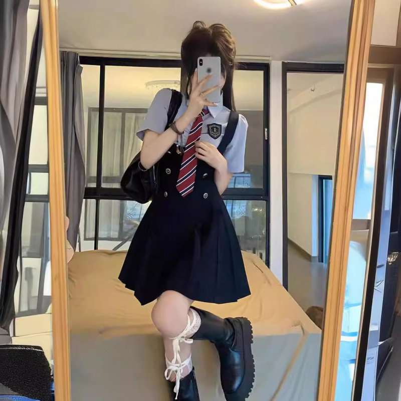 学院风jk制服收腰显瘦短袖衬衫背
