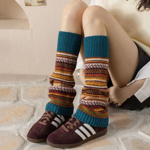 leg sock cove wool 加厚条纹堆堆袜套波西米亚毛线护膝套女Women