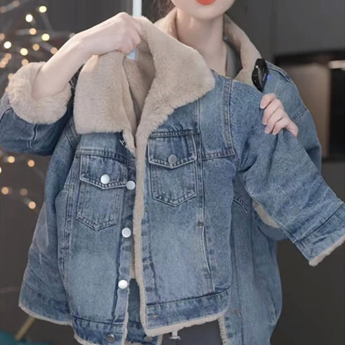 女童洋气宽松加绒冬款牛仔外套女宝宝2025新款加厚上衣冬装韩版潮