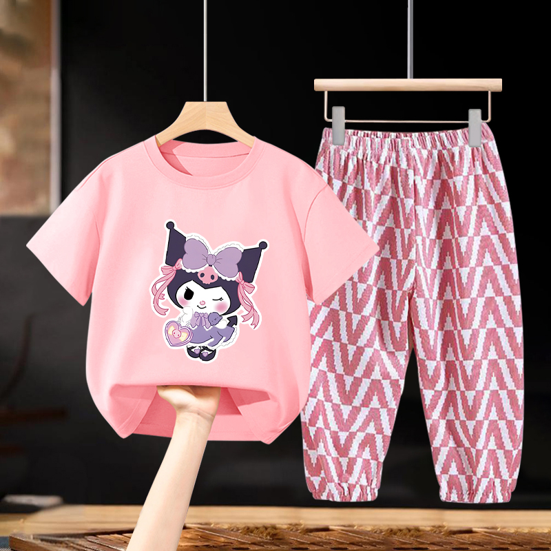 女童休闲短袖套装中小童新款夏季宝宝洋气可爱2025休闲两件套夏装